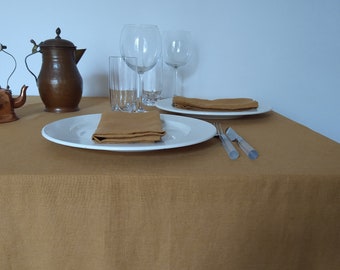 Ready-to-ship pure linen tablecloth - mustard color tablecloth - cocktail tablecloth - linen tablecloth - wedding tablecloth - gift ideas