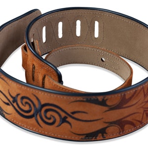 Handcrafted Suede Leather Guitar Strap - Levy's Leathers 2.5" Wide Embroidered Suede Leather Guitar Strap - Tribal Pattern