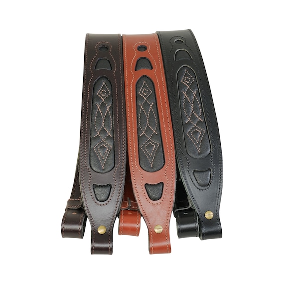 2 1/4 Adjustable Leather Rifle Sling with Decorative Inlay Etsy