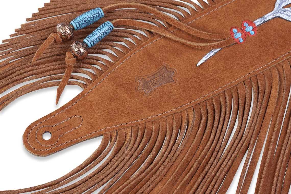 2.5' Suede Leather Guitar Strap With Native American Etsy