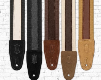 Handcrafted Cotton Guitar Strap with Leather Strip - Levy's Leathers 2" Wide Cotton Guitar Strap with Leather Strip