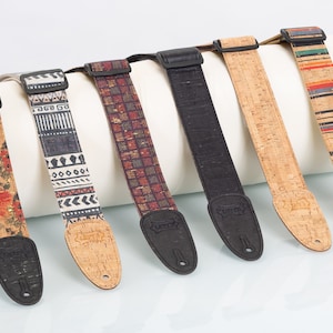 Vegan Friendly Natural Cork Guitar Strap - Levy&#39;s 2&quot; Wide Natural Cork Guitar Strap - Assorted Colors