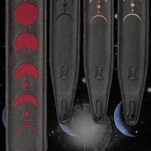 Handcrafted Moon Phase Guitar Strap - Levy's Leathers 2.5" Padded Garment Leather Guitar Strap - Black, Burgundy, Brown, Green