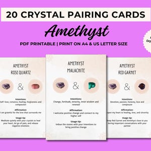 Combinaisons de cartes améthyste, Combinaisons de cristaux d'améthyste, Associations d'améthyste, Cartes de combinaisons de cristaux, Guide de référence, Cartes de signification