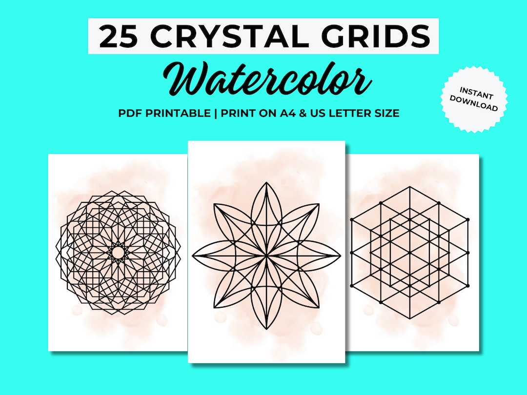 25 Printable Crystal Grid Templates, Watercolor Crystal Grids, Sacred ...