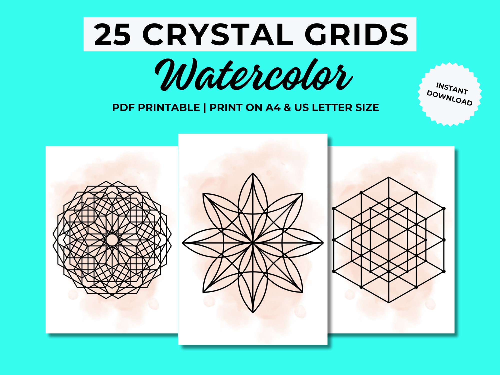 25 Printable Crystal Grid Templates, Watercolor Crystal Grids, Sacred ...