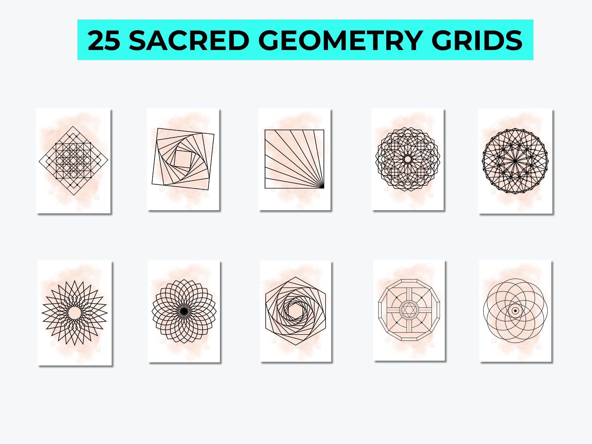 25 Printable Crystal Grid Templates, Watercolor Crystal Grids, Sacred ...
