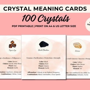 100 carte stampabili con il significato dei cristalli ad acquerello, carte con il significato dei cristalli, carte di cristallo, carte stampabili, manifestazione, guarigione con i cristalli