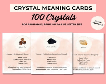 100 Printable Watercolor Crystal Meaning Cards, Crystal Meaning Cards, Crystal Cards, Printable Cards, Manifestation, Crystal Healing