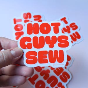 Hot Guys Sew Sticker - Sewing Lover Gift - Cute Sewing Decal - Quilting Sticker - Glossy Vinyl Sticker