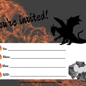 Dragon-Themed Party Invitation - Printable, Fill-in, 4x5