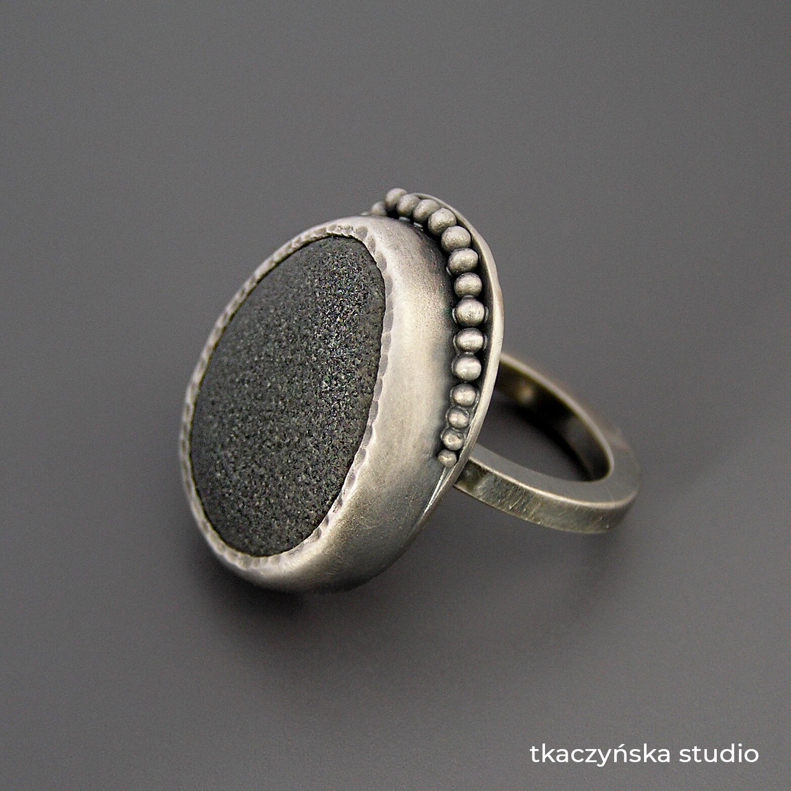 Baltic Treasures Beach Stone Granulation Ring Black Raw Etsy