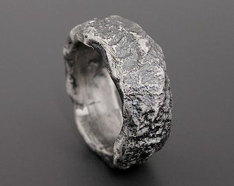 Raw Sterling Silver Brutalist Ring: Unisex Viking Wedding Band