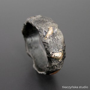 Raw Spirit Wedding Rings, Shiny Gold Massive Ring, Molten Wedding Band, Rustic Organic Men&#39;s Ring, Lava Wedding Ring, Viking Wedding Band