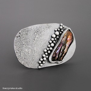 Ocean Tides, Baroque Brown Pearl Statement Ring, Large Free Form Pearl Seascape Ring, Contemporary Baroque Pearl Beachscape Raw Ring