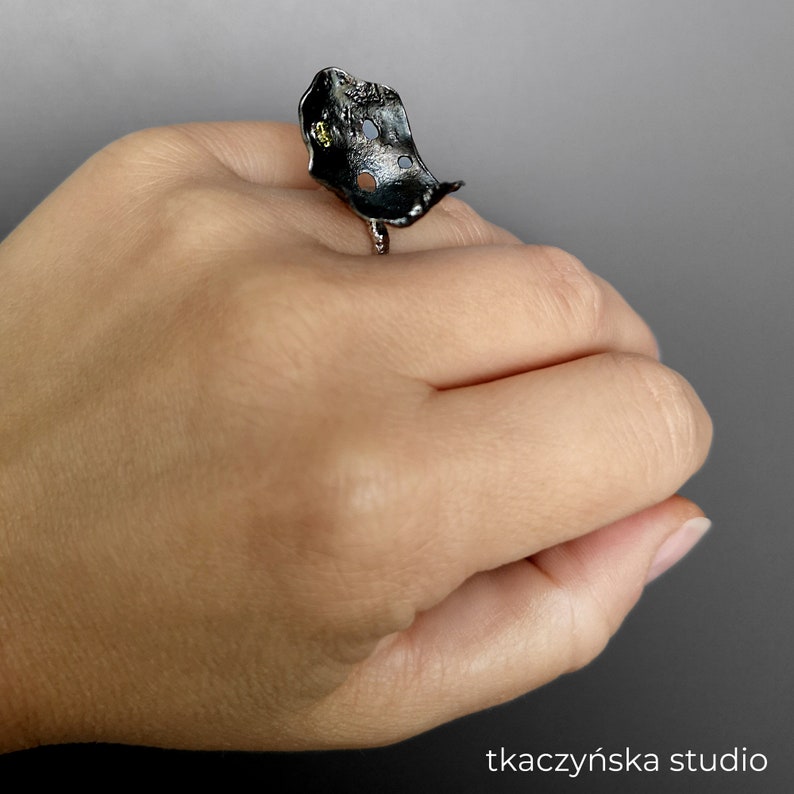 Irregular Statement Ring Contemporary Botanical Ring Autumn Moon Colorful Cubic Zirconia Ring Green Gemstone Black Cocktail Ring