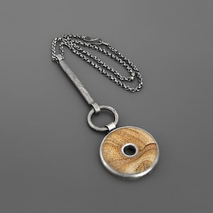 Collier en jaspe paysage rustique : argent sterling, pendentif surdimensionné brutaliste