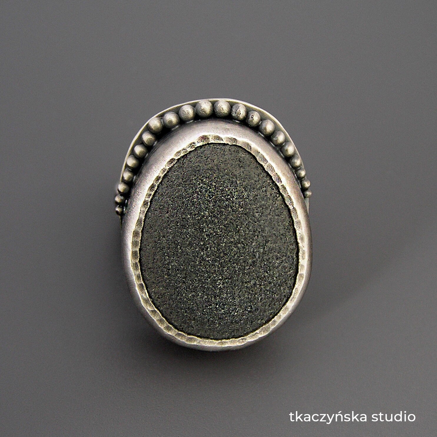Baltic Treasures Beach Stone Granulation Ring Black Raw Etsy