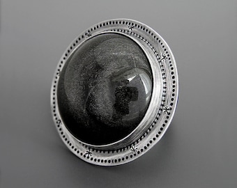 Statement Sterling Silver Obsidian Ring - Raw Spirit Collection