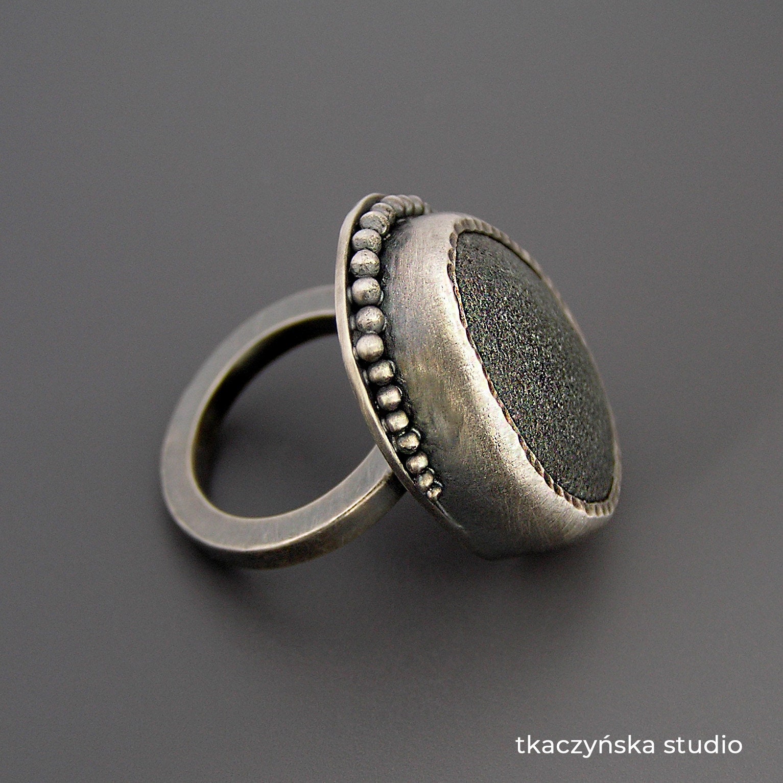 Baltic Treasures Beach Stone Granulation Ring Black Raw Etsy