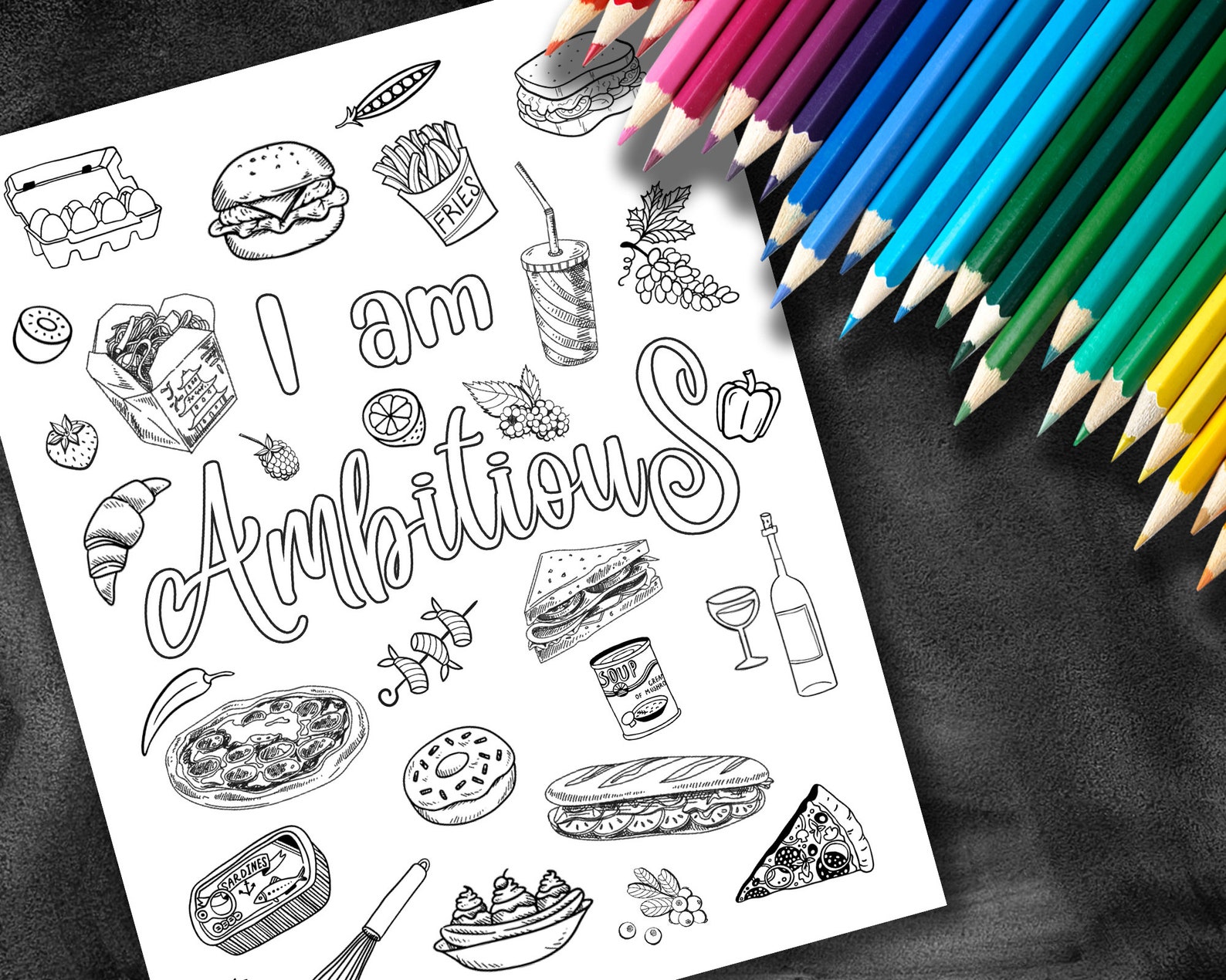 Food Coloring Page Adult Coloring Page Motivational Coloring  Etsy México