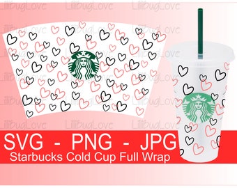 Valentines Starbucks Cold Cup Full Wrap SVG, PNG, JPG, Heart Wrap, Layered, Measurements Included, Starbucks Cup, Valentines Day, Cricut