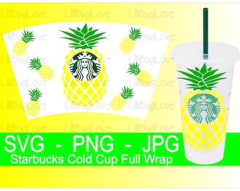 Pineapple Full Wrap Starbucks Cold Cup SVG, PNG, JPG, layered, tropical, summer, fruit, Seamless Full Wrap Svg, Cute, Cricut, Cameo, cup