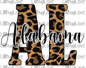 Alabama Leopard, Cheetah Print, Abbreviation, AL, High Resolution 300 DPI, PNG, Sublimation Image, State, Monogram, Bama, Alabama Png