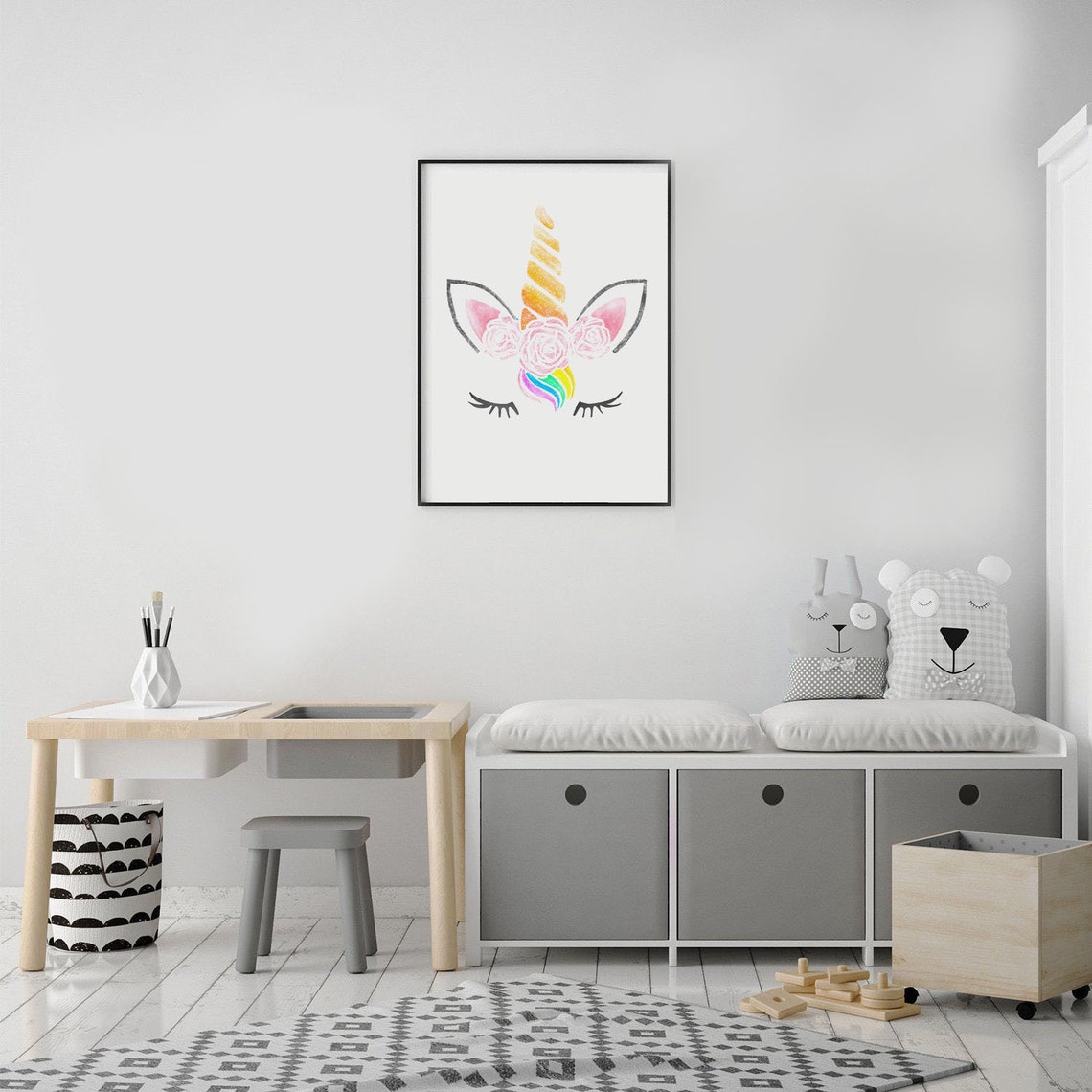 Cute Rainbow Unicorn Little Girls Room Magical Animal Etsy