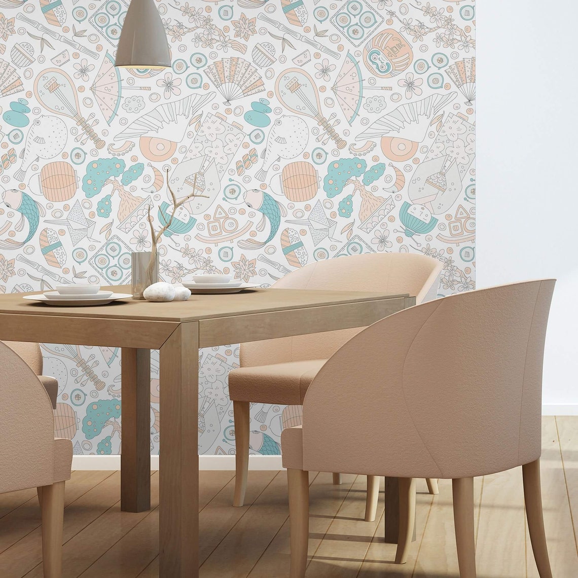 White Asian Themed Peel and Stick Removable Wallpaper 5651 - Etsy