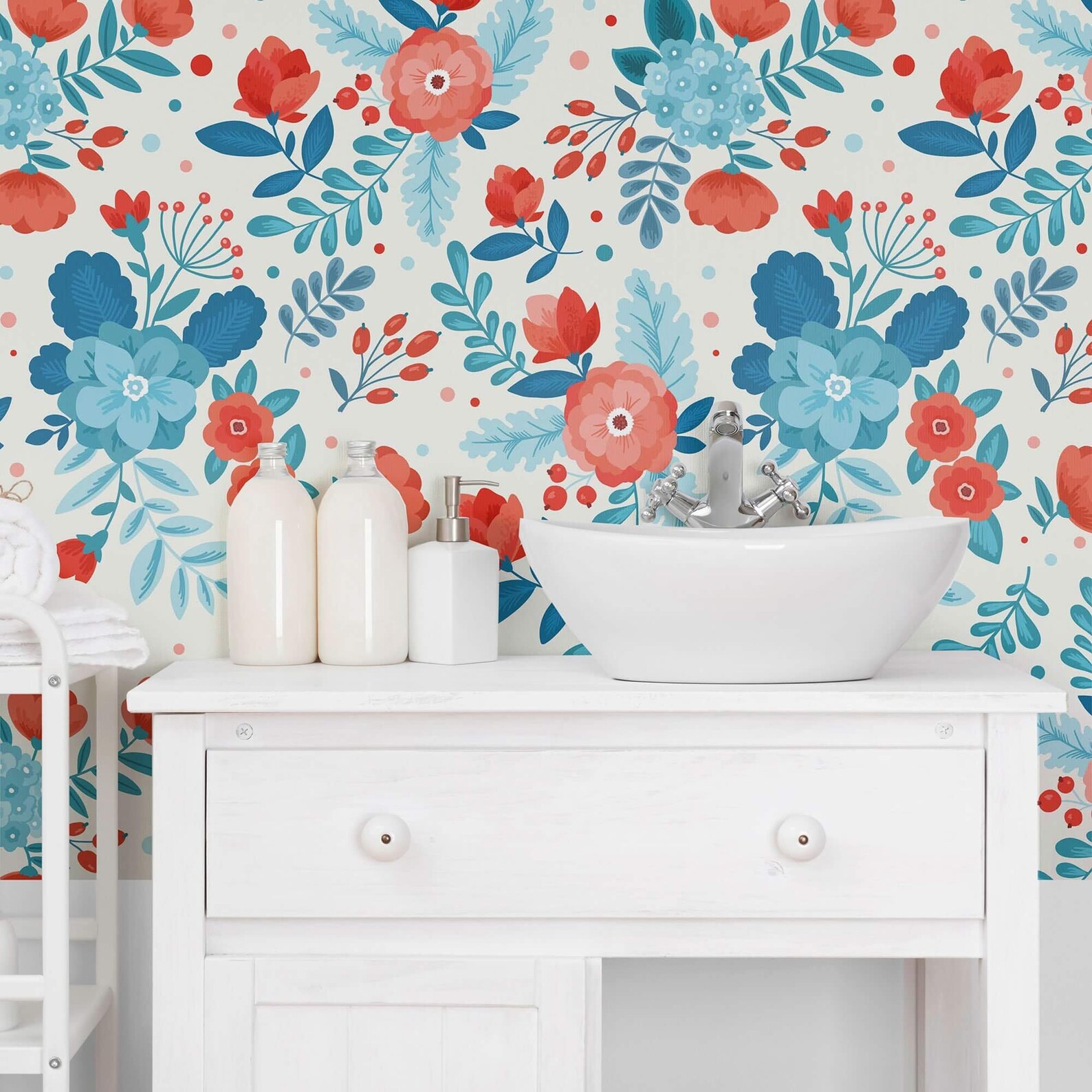Blue and Orange Floral Peel and Stick Removable Wallpaper 9824 - Etsy UK