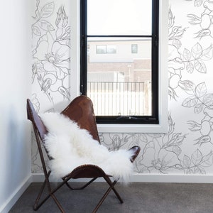 Charcoal and White Floral Floral Peel and Stick Removable Wallpaper 2198