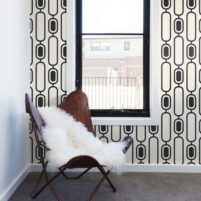 Black and White Motif Geometric Peel and Stick Removable Etsy
