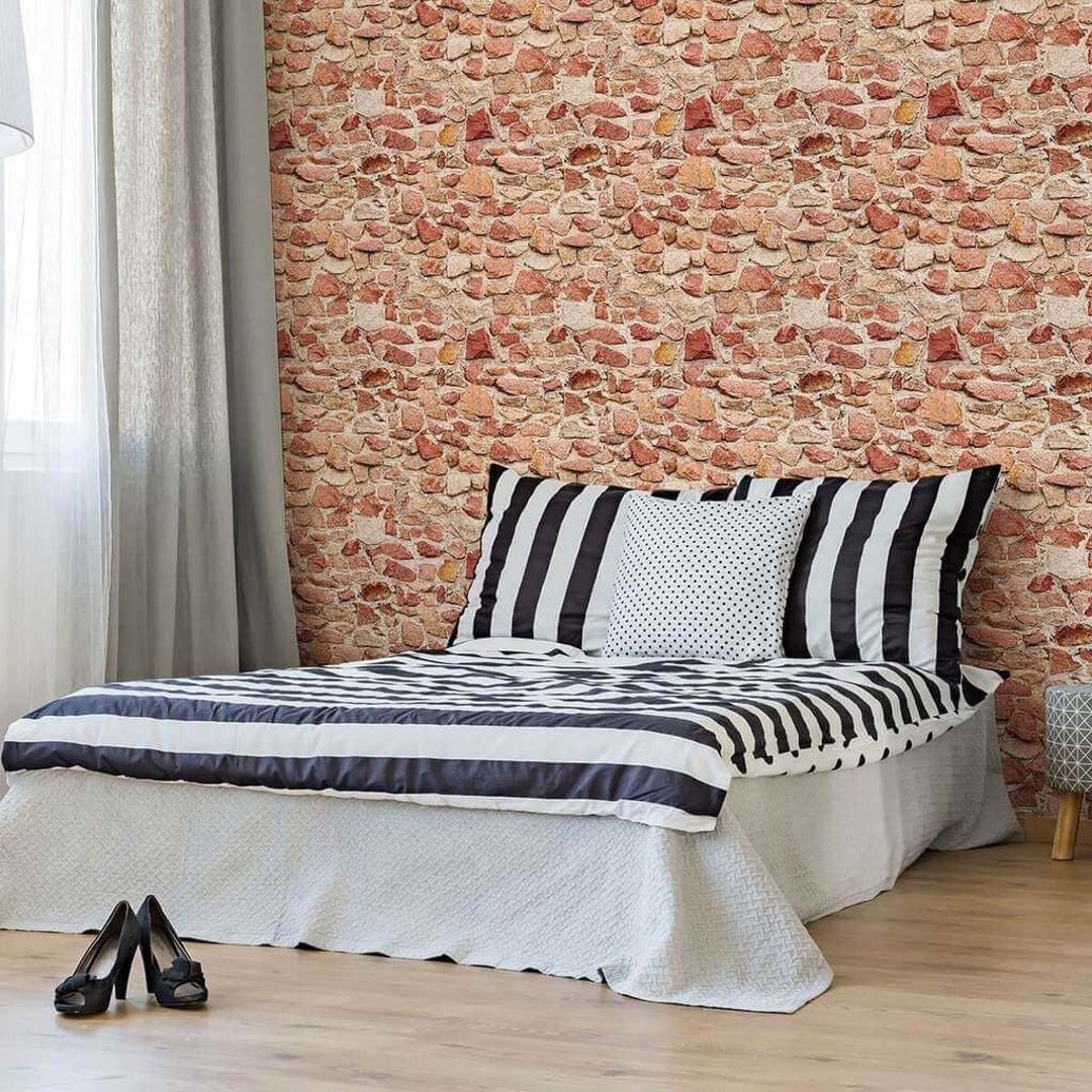 Red and Orange Brick Texture Peel and Stick Removable Wallpaper 6660 - Etsy