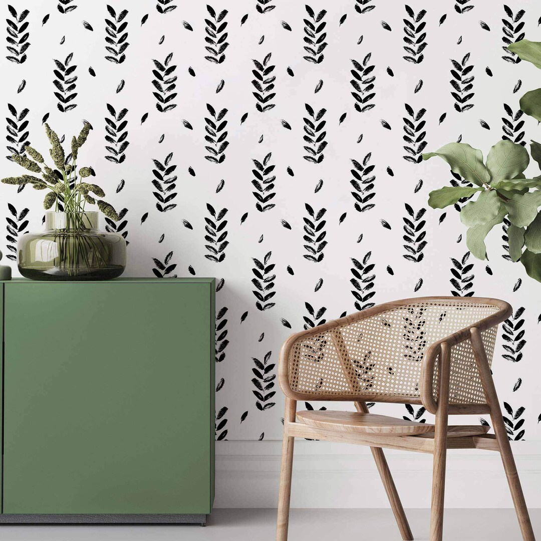 Black and White Leaves Peel and Stick Removable Wallpaper 9883 - Etsy