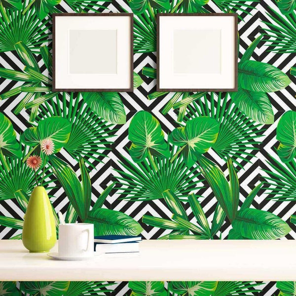 Black and Green Trellis Floral Peel and Stick Removable Wallpaper 2062