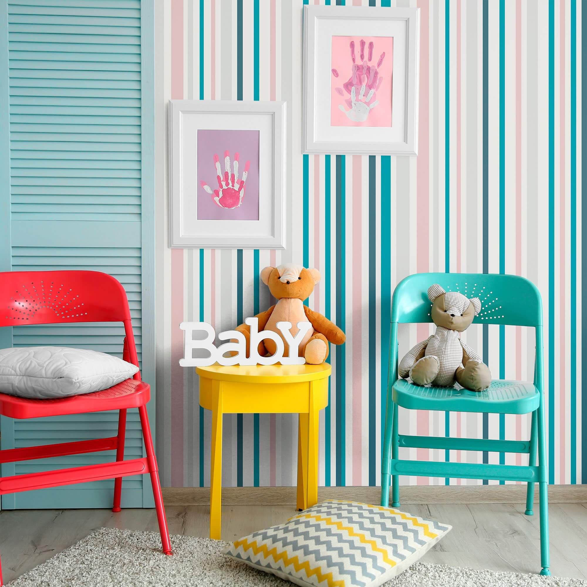 Teal and White Striped Peel and Stick Removable Wallpaper 0297 Etsy