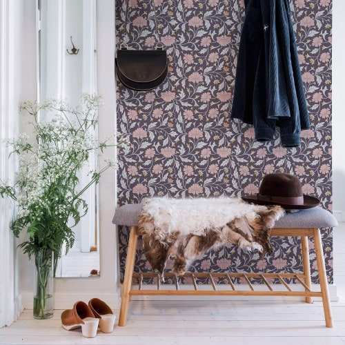 Purple Contemporary Floral Peel and Stick Removable Wallpaper Etsy