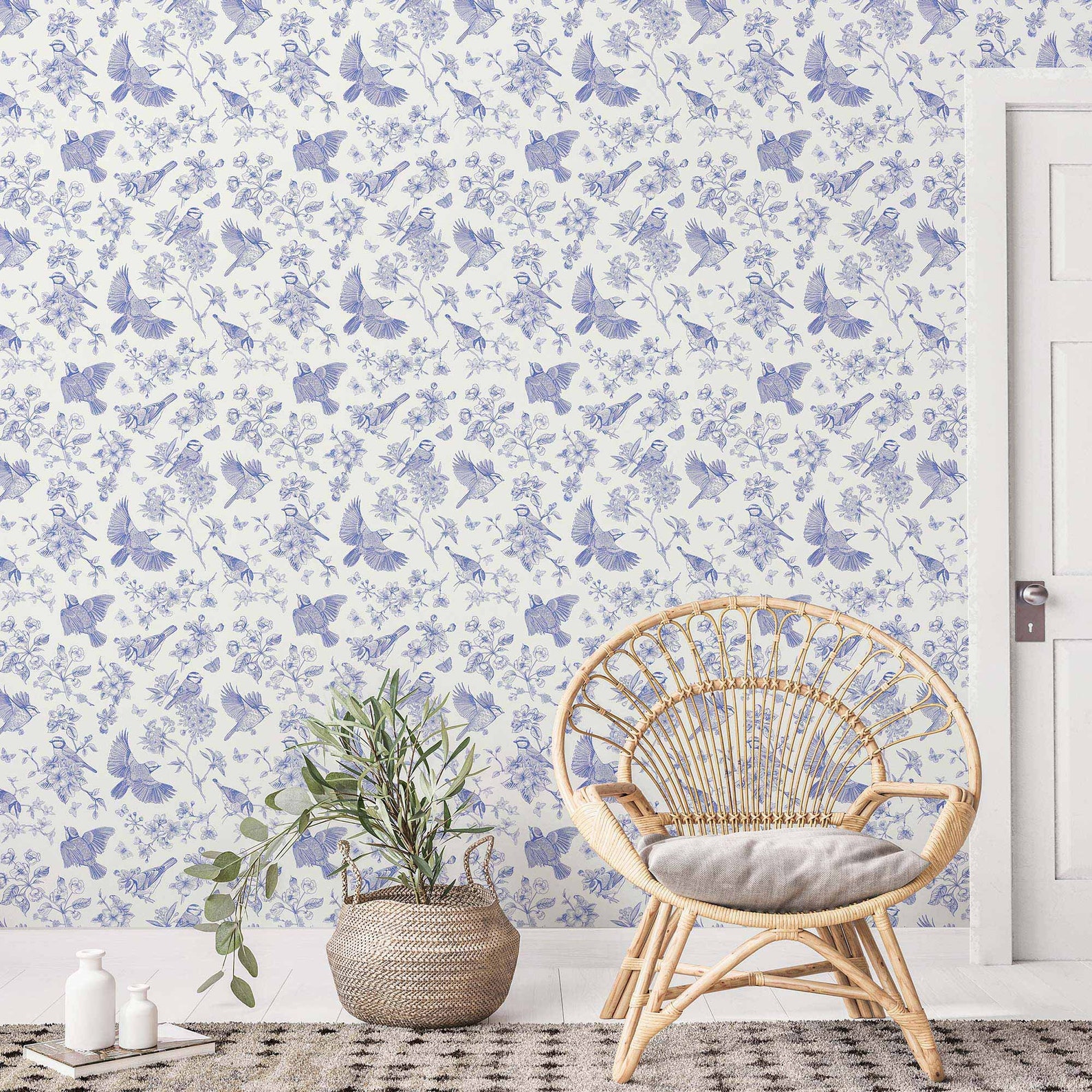 Blue Birds Peel and Stick Removable Wallpaper 4739 Etsy