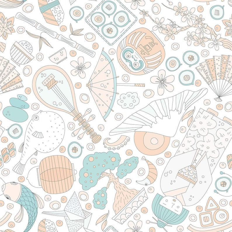 White Asian Themed Peel and Stick Removable Wallpaper 5651 Etsy