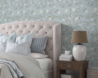 Blue Floral Peel and Stick Removable Wallpaper 4338