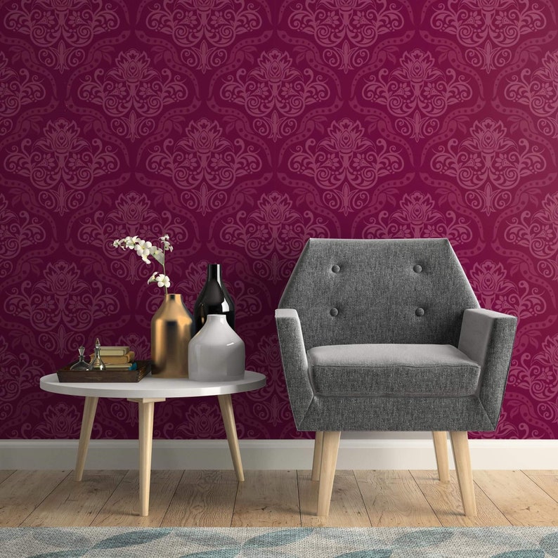 Purple Damask Basic Peel and Stick Removable Wallpaper 0186 Etsy