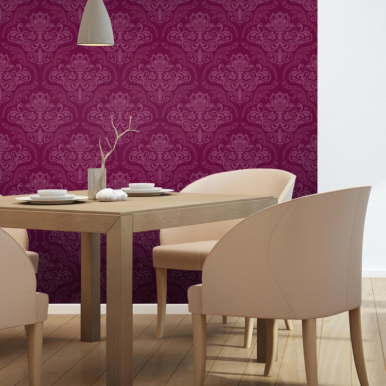 Purple Damask Basic Fabric Removable Wallpaper 0186 | Etsy