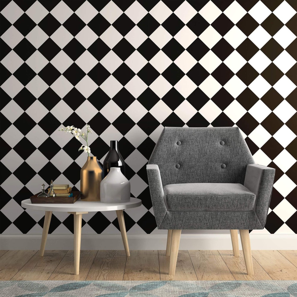 Black and White Checkered Peel and Stick Removable Wallpaper | Etsy