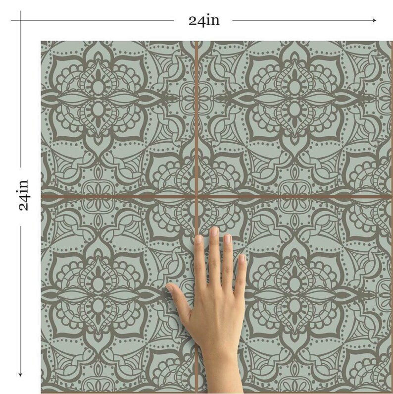 Green and Grey Damask Tile Adhesive Peel and Stick Removable Etsy