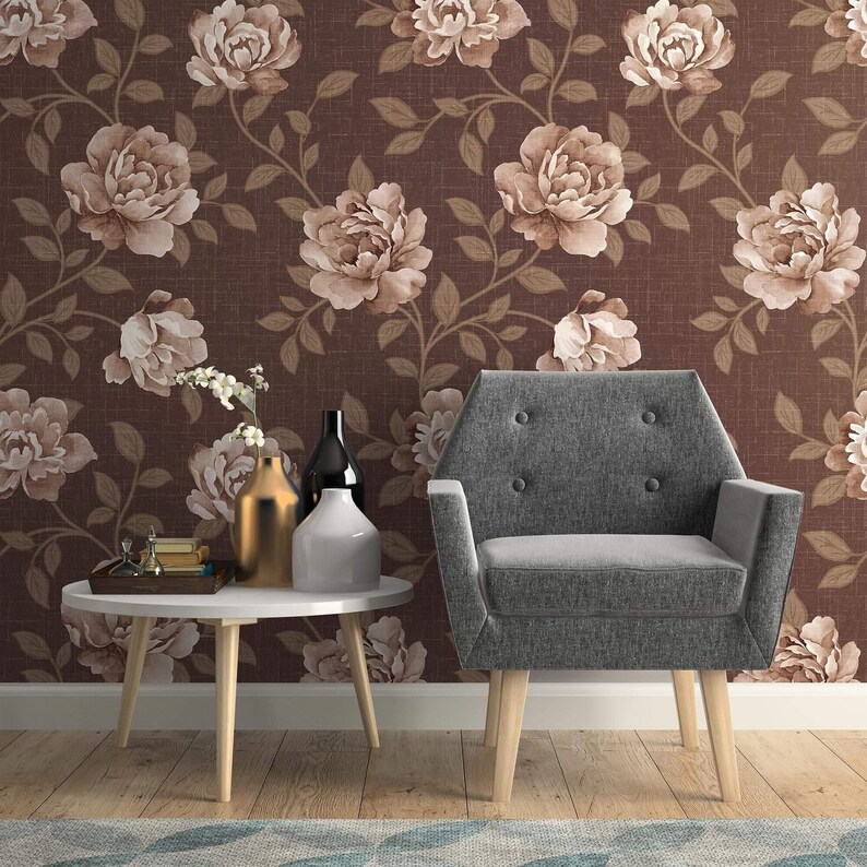 Brown Textured Floral Peel and Stick Removable Wallpaper 1645 - Etsy