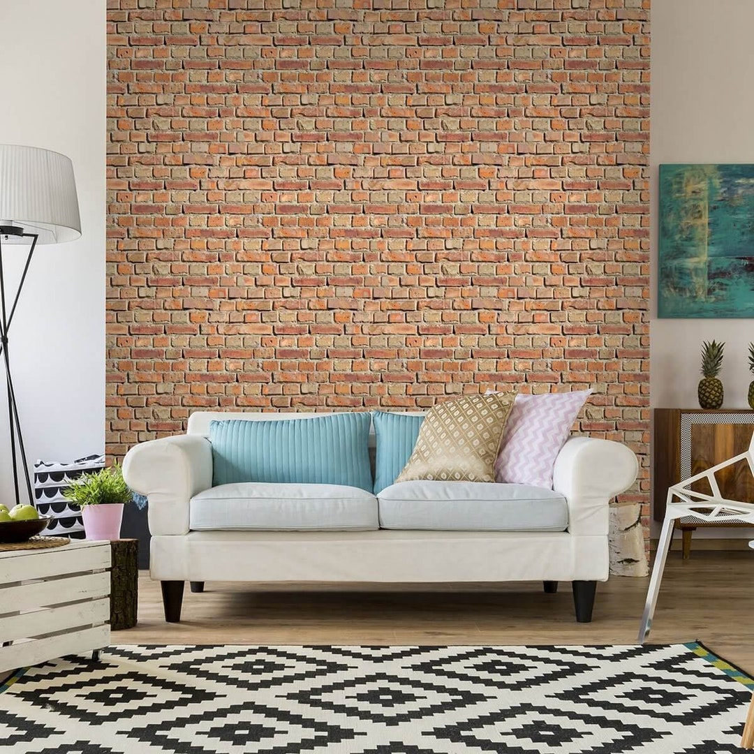 Red and Orange Brick Texture Peel and Stick Removable Wallpaper 4671 - Etsy