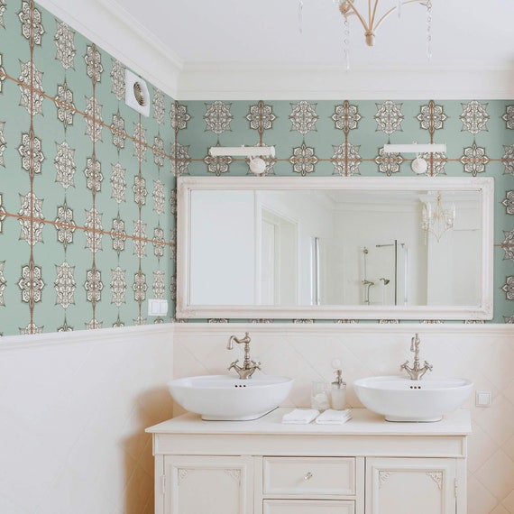 Grey and White Damask Tile Adhesive Peel and Stick Removable Etsy