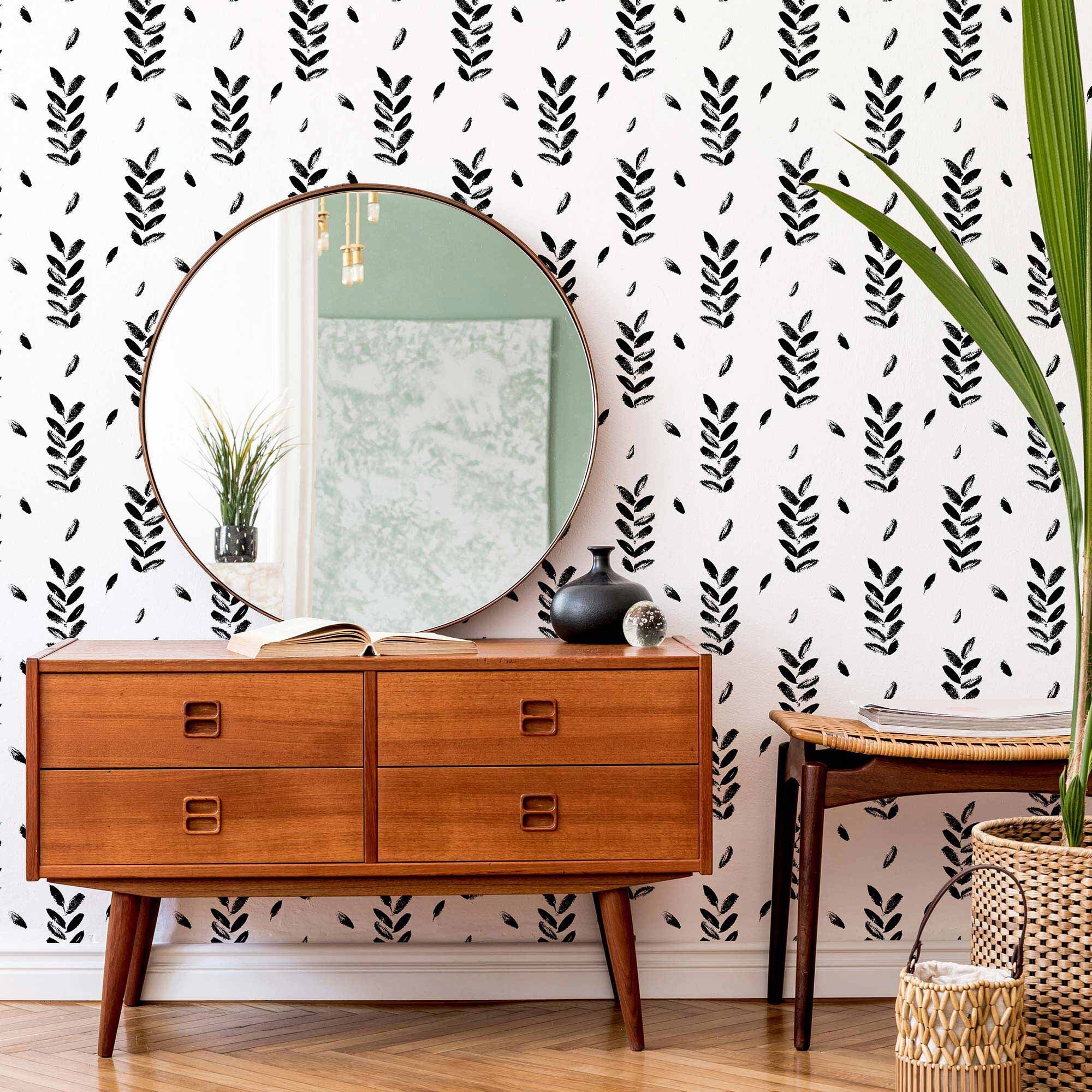 Black and White Leaves Peel and Stick Removable Wallpaper 9883 - Etsy