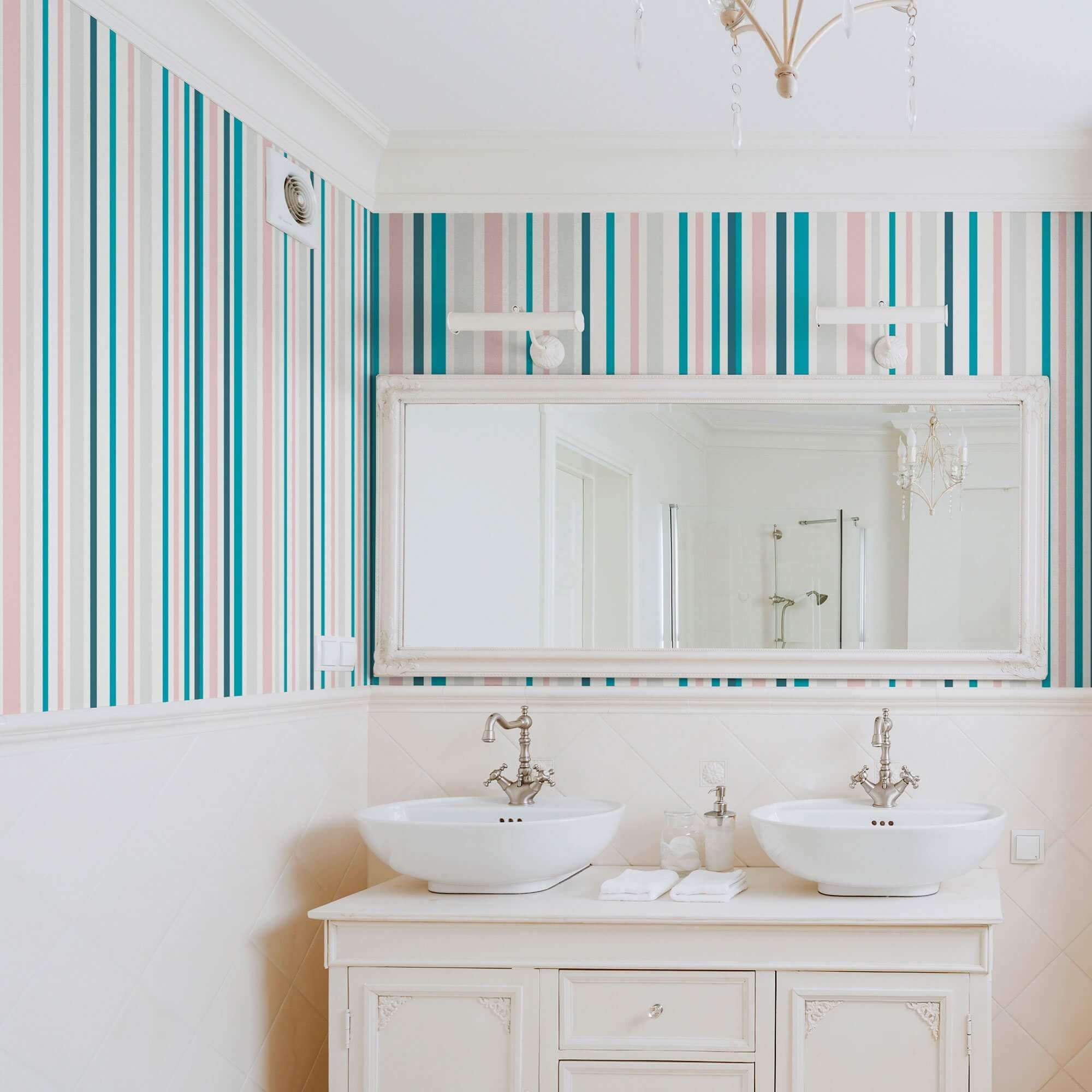 Teal and White Striped Peel and Stick Removable Wallpaper 0297 Etsy
